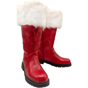 Men's Christmas Santa Claus Boots Halloween Costume Black Boots Wide Calf with White Fur Shoes in Saudi Arabia
