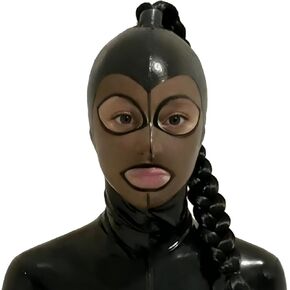IOKUKI Latex Rubber Hood with Black Twist Braid Wig Pigtail,Women Men Mask Handmade Costumes Headgear in Saudi Arabia