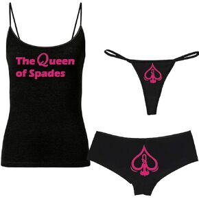 Lovedusts The Queen of Spades Booty Shorts Cotton Bikini &Thong Panties and cami set (Small, Black) in Saudi Arabia