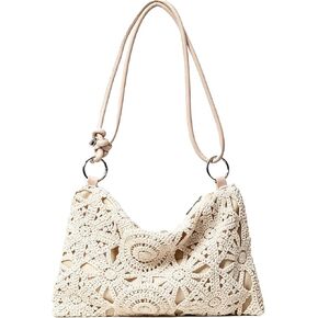 Floral Hollow Out Woven Boho Shoulder Bag, Metal Round Clasp Beach Bag, Holiday Casual Straw Bag for Summer Vacation, Travel, Shopping. Beach Essentials, Beach Bag for Women in Saudi Arabia