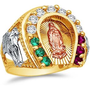 Size - 13 - 14k Rose Yellow & White Gold Men's Our Lady of Guadalupe Virgin Mary Horse Shoe Ring in Kuwait
