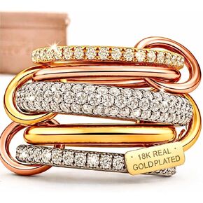 Spinelli 18K Gold Plated Stackable Rings for Women Non Tarnish, 5A Cubic Zirconia Interlocking Ring, Chunky Rings, Stacked Ring Set, CZ Gold and Silver Rings, Mixed Metal Ring Stack, Connected in Saudi Arabia