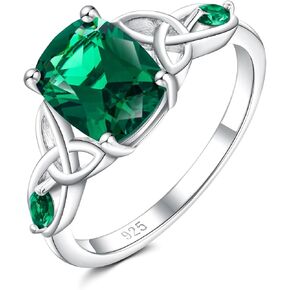 925 Sterling Silver Birthstone Rings for Women Cushion Cut Engagement Celtic Knot Ring Irish Jewelry Created Gemstone Anniversary Rings Size 6-10(with Box) in Saudi Arabia