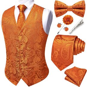 YOHOWA Formal Men Vest V-Neck Suit Vests Tie Bowtie Set Paisley Waistcoat Clip Hanky Cufflinks Lapel Pin Wedding 8PCS in Kuwait