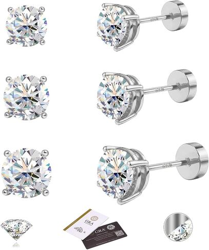 3 Pairs Moissanite Stud Earrings for Women Men S925 Sterling Silver Flat Back Earring D Color VVS1 Moissanite Cartilage Jewelry Set in Kuwait