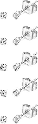 20G Hypoallergenic Surgical Steel Square Pearl Ball CZ Flat Back Stud Earrings for Sensitive Ear, Lightweight Shiny Earrings Studs for Helix Tragus Cartilage Multiple Piercing in Saudi Arabia