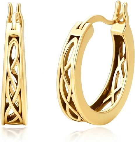14K Gold Earrings for Women Gold Filigree/Celtic Huggie Earrings Jewelry Easter Mothers Day Gifts for Mom Girlfriend in Saudi Arabia