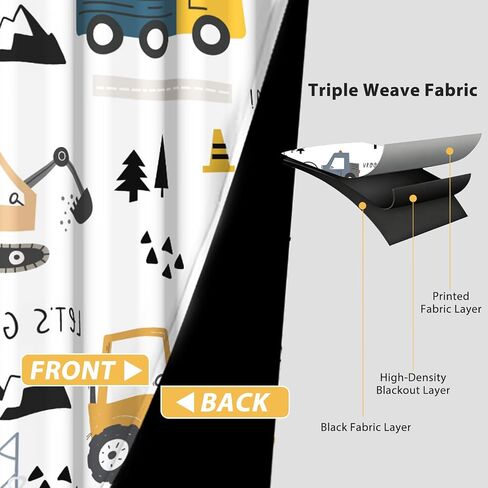 Nursery Blackout Curtains for Kids Bedroom, Curtains 63 Inch Length 2 Panels Set, Thermal Insulated Room Darkening Drapes with Grommet Top, Cartoon Construction Truck Pattern, 42W x 63L in Saudi Arabia