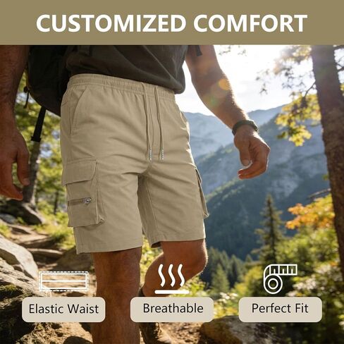 ANLUKE Men's Cargo Shorts - Stretch Waist, Zipper Pockets, Quick-Dry for Casual Work Shorts in Saudi Arabia