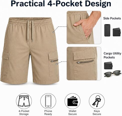 ANLUKE Men's Cargo Shorts - Stretch Waist, Zipper Pockets, Quick-Dry for Casual Work Shorts in Saudi Arabia