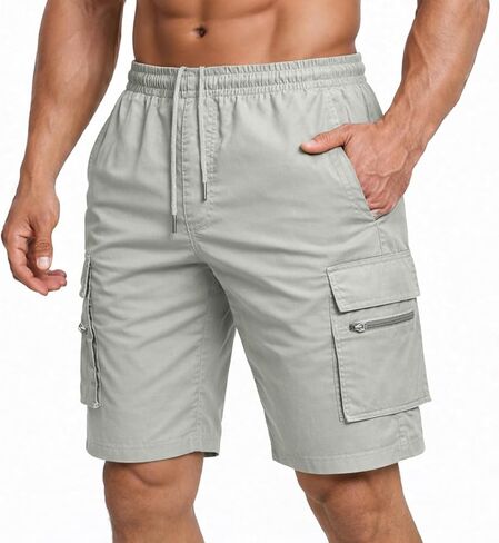 ANLUKE Men's Cargo Shorts - Stretch Waist, Zipper Pockets, Quick-Dry for Casual Work Shorts in Saudi Arabia