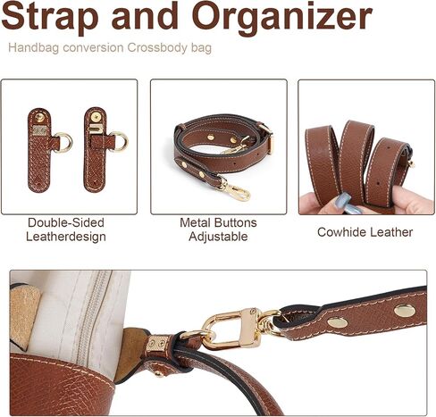 Upgraded Leather Shoulder Strap for Longchamp Le Pliage S/M/L Bag Strap Kit Handbags Crossbody Adjustable Shoulder Strap (Brown) in Kuwait
