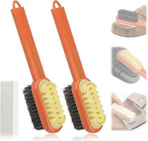 3PCS Suede Shoe Cleaner Kit, 2-in-1 Suede Brush and Eraser Set with Long Handle, Rubber Shoe Brush for Suede & Nubuck, Professional Boot Cleaning Brush for Shoes, Sandals and Clogs in Saudi Arabia