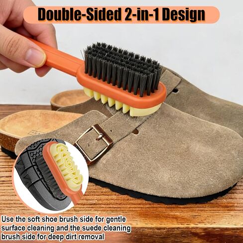 3PCS Suede Shoe Cleaner Kit, 2-in-1 Suede Brush and Eraser Set with Long Handle, Rubber Shoe Brush for Suede & Nubuck, Professional Boot Cleaning Brush for Shoes, Sandals and Clogs in Saudi Arabia