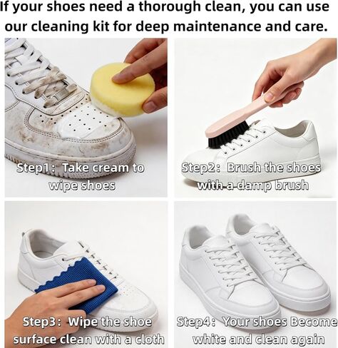 Liecho White Shoe Cleaner Cream – No-Wash Solid Cleaning Paste with Cloth & Shoe Brush Included – Multipurpose White Shoe Cleaner for Leather Sneakers, Soles, Canvas, Bags in Saudi Arabia