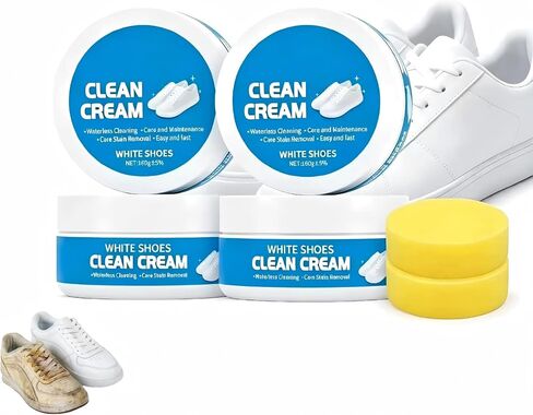 White Shoe Cleaner Cream, Multifunctional for Canvas Sneakers & Leather Boots, with Sponge, Portable Fast-Acting Design, White Shoes Clean Cream (2PCS) in Saudi Arabia