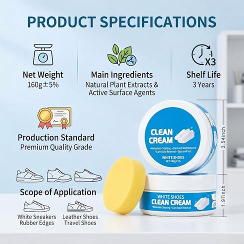 White Shoe Cleaner Cream, Multifunctional for Canvas Sneakers & Leather Boots, with Sponge, Portable Fast-Acting Design, White Shoes Clean Cream (2PCS) in Saudi Arabia