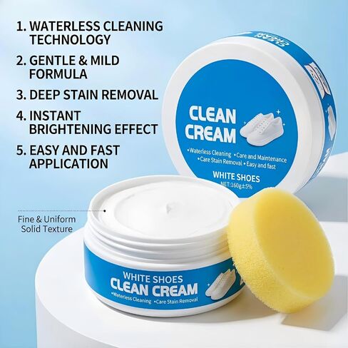 White Shoe Cleaner Cream, Multifunctional for Canvas Sneakers & Leather Boots, with Sponge, Portable Fast-Acting Design, White Shoes Clean Cream (2PCS) in Saudi Arabia