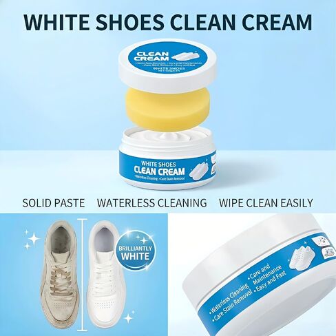 White Shoe Cleaner Cream, Multifunctional for Canvas Sneakers & Leather Boots, with Sponge, Portable Fast-Acting Design, White Shoes Clean Cream (2PCS) in Saudi Arabia
