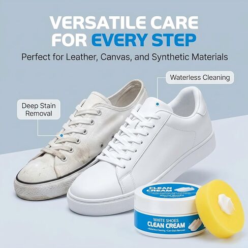 White Shoe Cleaner Cream, Multifunctional for Canvas Sneakers & Leather Boots, with Sponge, Portable Fast-Acting Design, White Shoes Clean Cream (2PCS) in Saudi Arabia
