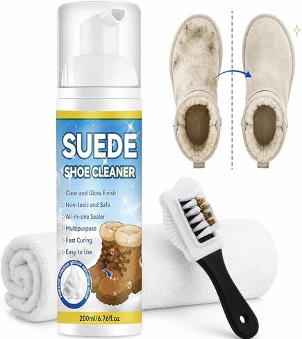 Suede Shoe Cleaner Kit, 6.76 Oz Nubuck & Suede Shoe Cleaning Foam with Brush and Towel, Sneaker Cleaner for Shoes, Leather, Nubuck, Knit, Canvas, Boots, Trainers, Removes Dirt & Stains Cleaner in Saudi Arabia