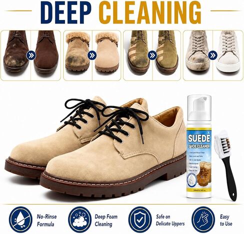 Suede Shoe Cleaner Kit, 6.76 Oz Nubuck & Suede Shoe Cleaning Foam with Brush and Towel, Sneaker Cleaner for Shoes, Leather, Nubuck, Knit, Canvas, Boots, Trainers, Removes Dirt & Stains Cleaner in Saudi Arabia