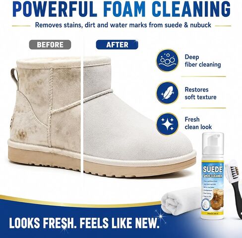 Suede Shoe Cleaner Kit, 6.76 Oz Nubuck & Suede Shoe Cleaning Foam with Brush and Towel, Sneaker Cleaner for Shoes, Leather, Nubuck, Knit, Canvas, Boots, Trainers, Removes Dirt & Stains Cleaner in Saudi Arabia