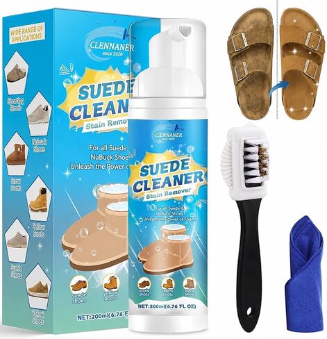 Clennaner Suede Shoe Cleaner, 200ml Suede Cleaner Kit with Brush & Towel for Nubuck, Leather, Sneaker, Boots in Saudi Arabia