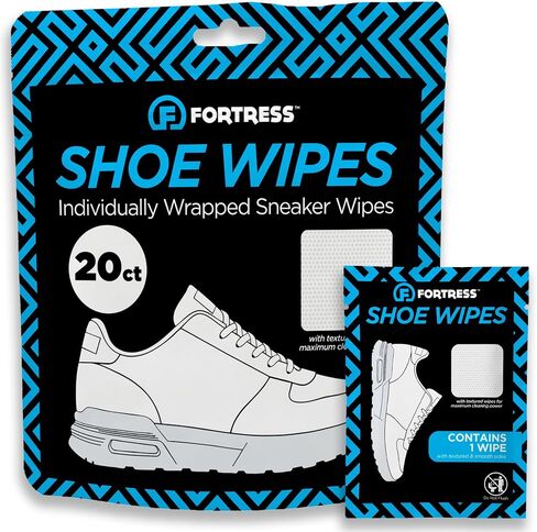 Fortress Shoe Wipes (20 ct) Sneaker Cleaner for Tennis Shoes and White Shoes, Textured and Smooth Sides for Maximum Cleaning Power, Individually Wrapped Wipes in Saudi Arabia
