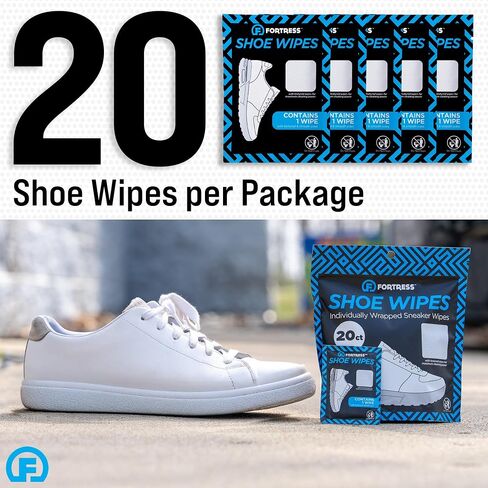 Fortress Shoe Wipes (20 ct) Sneaker Cleaner for Tennis Shoes and White Shoes, Textured and Smooth Sides for Maximum Cleaning Power, Individually Wrapped Wipes in Saudi Arabia