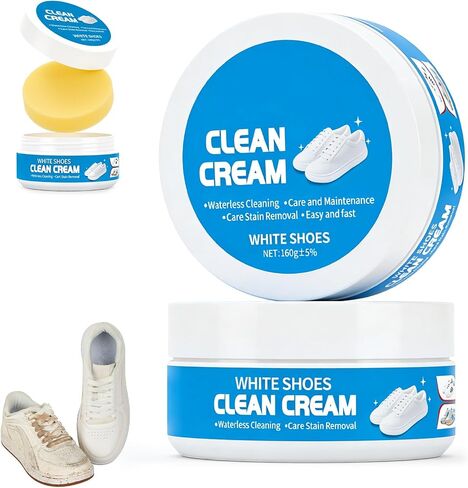 warmow 2PCS White Shoe Cleaner Cream, Multipurpose No-Wash Solid Cleaning Paste with Sponge Removes Stains, Multipurpose White Shoes Clean Cream for Leather Sneakers Soles in Saudi Arabia