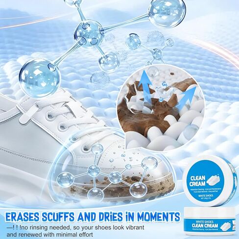 warmow 2PCS White Shoe Cleaner Cream, Multipurpose No-Wash Solid Cleaning Paste with Sponge Removes Stains, Multipurpose White Shoes Clean Cream for Leather Sneakers Soles in Saudi Arabia