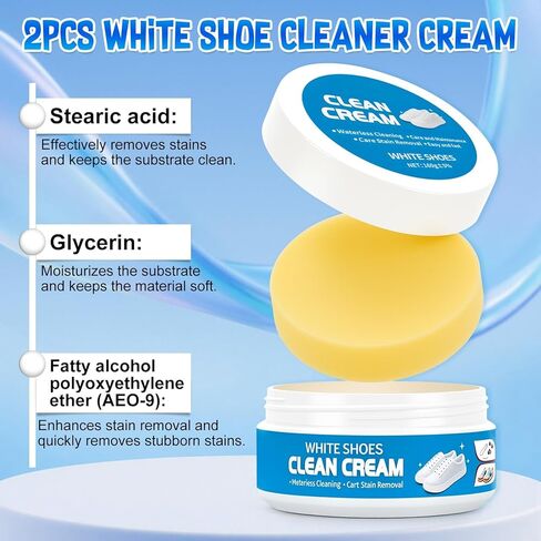warmow 2PCS White Shoe Cleaner Cream, Multipurpose No-Wash Solid Cleaning Paste with Sponge Removes Stains, Multipurpose White Shoes Clean Cream for Leather Sneakers Soles in Saudi Arabia