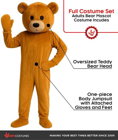 Morph Bear Costume Adult, Teddy Bear Costume Adult, Brown Bear Mascot Costumes For Adults, Halloween Costumes For Men in Kuwait