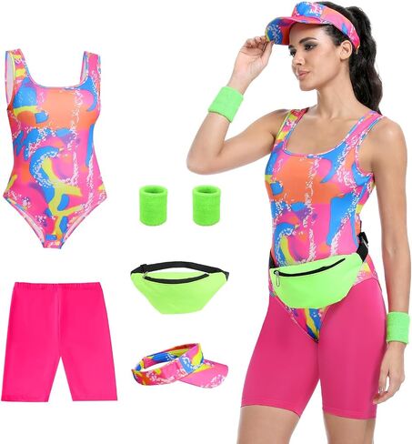 80s Women’s Workout Costume,Adult 80s Outfit, Swimwear Suit for Halloween Cosplay, Couples Costume Set in Saudi Arabia