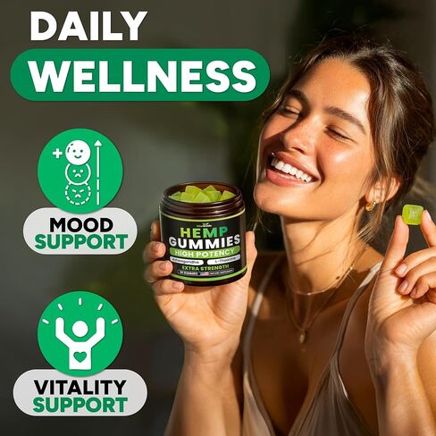 Hemp Gummies - Zero Sugar - Extra Strength for Peace & Relaxation - Infused with Hemp Oil, Ashwagandha, L-Theanine - Tasty Relaxation Supplement - Natural Relief - 90 Ct - Formulated in USA in Saudi Arabia