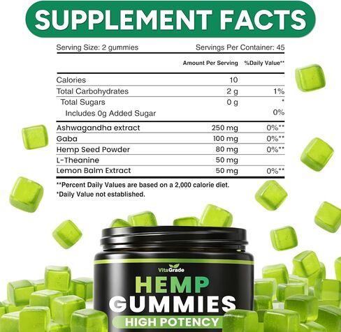Hemp Gummies - Zero Sugar - Extra Strength for Peace & Relaxation - Infused with Hemp Oil, Ashwagandha, L-Theanine - Tasty Relaxation Supplement - Natural Relief - 90 Ct - Formulated in USA in Saudi Arabia