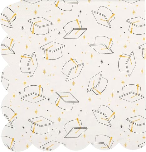 My Mind's Eye Cap Pattern Graduation Plates – Gold Foil Grad Cap Scalloped Paper Plates Disposable Graduation Party Plates, Graduation Decorations & Tableware – Pack of 8 (11 x 11 Inch) in Saudi Arabia