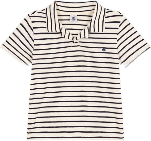 Petit Bateau Boys' Short-Sleeved Cotton Polo Shirt Sizes 3-12 Years, Milky White/Navy in Kuwait