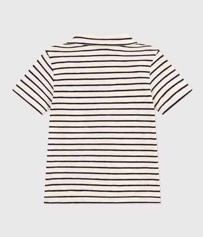 Petit Bateau Boys' Short-Sleeved Cotton Polo Shirt Sizes 3-12 Years, Milky White/Navy in Kuwait