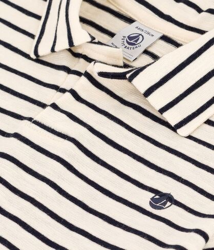 Petit Bateau Boys' Short-Sleeved Cotton Polo Shirt Sizes 3-12 Years, Milky White/Navy in Kuwait