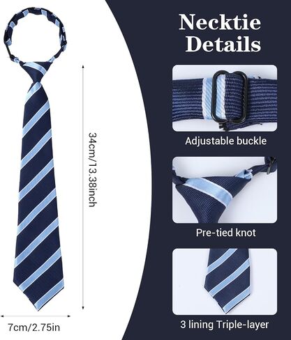 Ties for Boys Kids, Stripe Ties for Boys, Pre-Tied Adjustable Clip on Neckties for School Uniforms Graduation Wedding Parties Cosplay Casual (Blue＆Black) in Kuwait