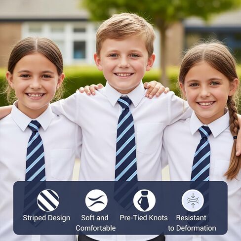 Ties for Boys Kids, Stripe Ties for Boys, Pre-Tied Adjustable Clip on Neckties for School Uniforms Graduation Wedding Parties Cosplay Casual (Blue＆Black) in Kuwait