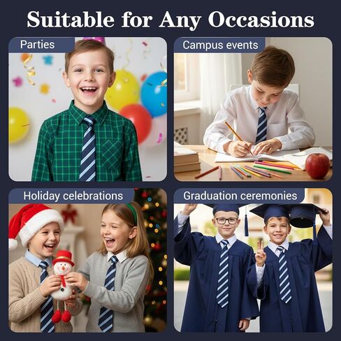 Ties for Boys Kids, Stripe Ties for Boys, Pre-Tied Adjustable Clip on Neckties for School Uniforms Graduation Wedding Parties Cosplay Casual (Blue＆Black) in Kuwait