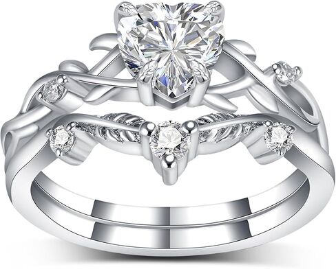 Heart-Cut Moissanite Bridal Sets S925 Infinity Twisted Wedding Rings Set for Women GRA Certified,18K White Gold Platinum Plated Leaf Art Deco Engagement Ring Set Jewelry Gift for Anniversary Wedding in Saudi Arabia