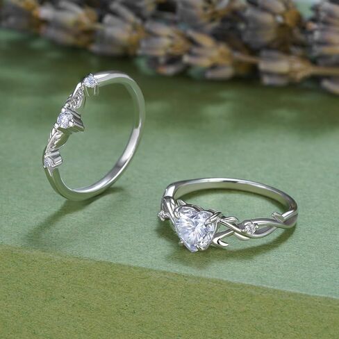 Heart-Cut Moissanite Bridal Sets S925 Infinity Twisted Wedding Rings Set for Women GRA Certified,18K White Gold Platinum Plated Leaf Art Deco Engagement Ring Set Jewelry Gift for Anniversary Wedding in Saudi Arabia