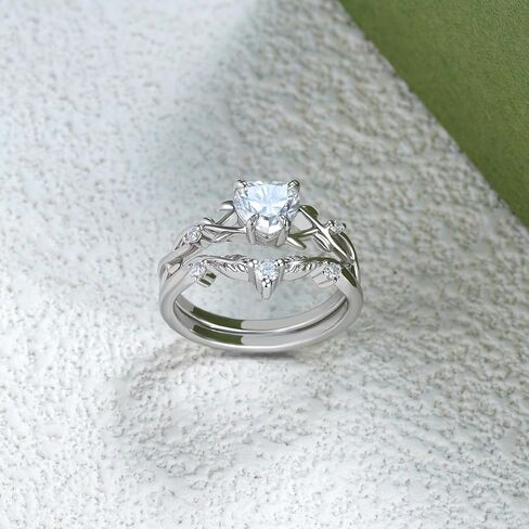 Heart-Cut Moissanite Bridal Sets S925 Infinity Twisted Wedding Rings Set for Women GRA Certified,18K White Gold Platinum Plated Leaf Art Deco Engagement Ring Set Jewelry Gift for Anniversary Wedding in Saudi Arabia