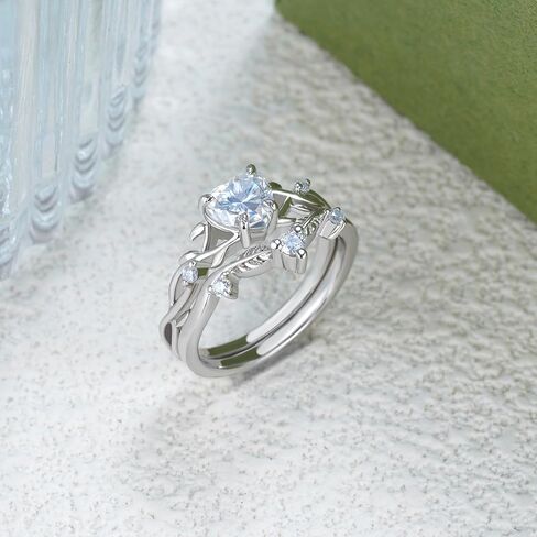 Heart-Cut Moissanite Bridal Sets S925 Infinity Twisted Wedding Rings Set for Women GRA Certified,18K White Gold Platinum Plated Leaf Art Deco Engagement Ring Set Jewelry Gift for Anniversary Wedding in Saudi Arabia