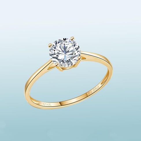 14K Yellow Gold 0.5 to 2 Carat IGI Certified LAB Grown Diamond Engagement Rings for Women, Round Cut Solitaire Diamond Anniversary Wedding Promise Rings Jewelry Gift for Her, D-F Color, VVS1-VS1 Clarity in Saudi Arabia