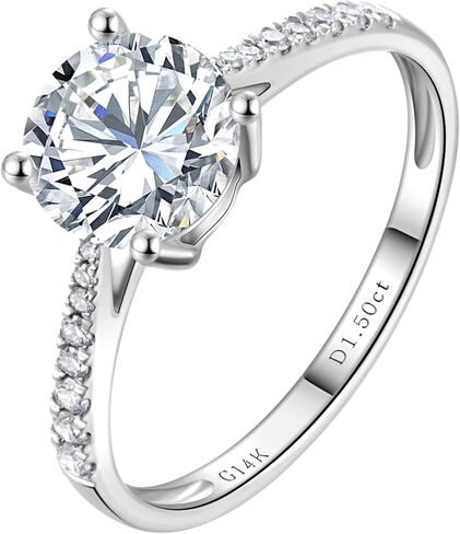 1-3 Carat Lab Grown Diamond Engagement Rings for Women,14K White Gold Classic 4-Prong IGI Certificate Round Cut Halo Ring,D-E Color VS1-VS2 Clarity,Wedding Band for Women in Saudi Arabia